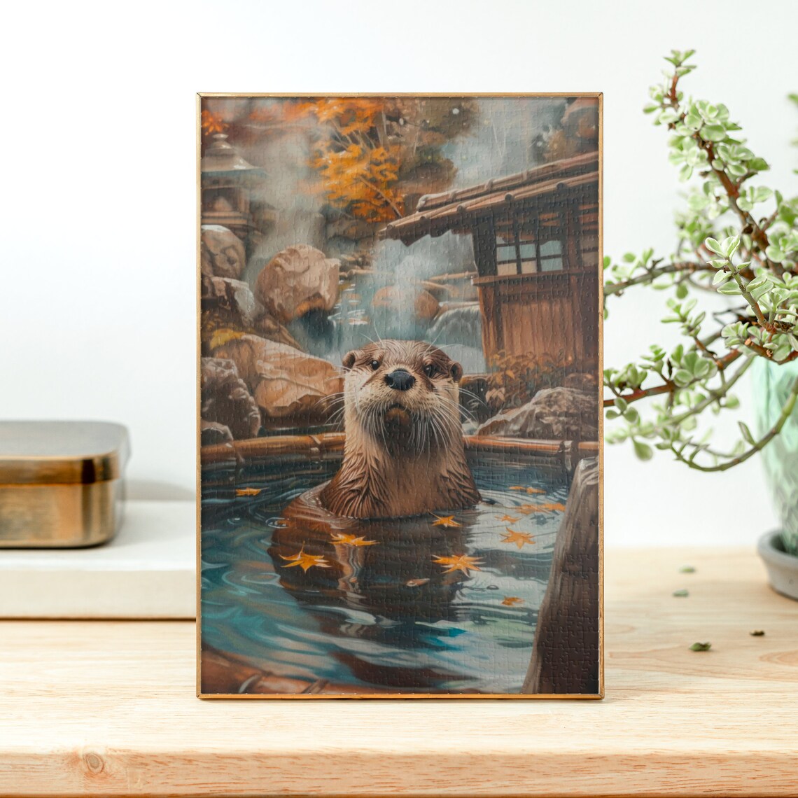 Japanese Hot Spring Otter Art Print, Funny Sea Otter