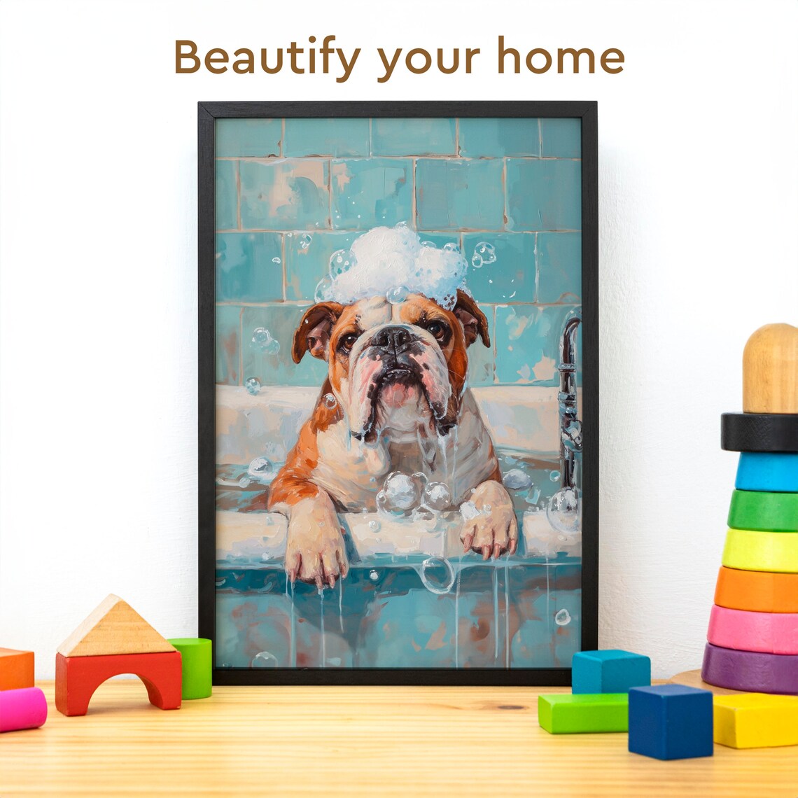 Bulldog Bubble Bath Bathroom Wall Art Poster Print - Image 3