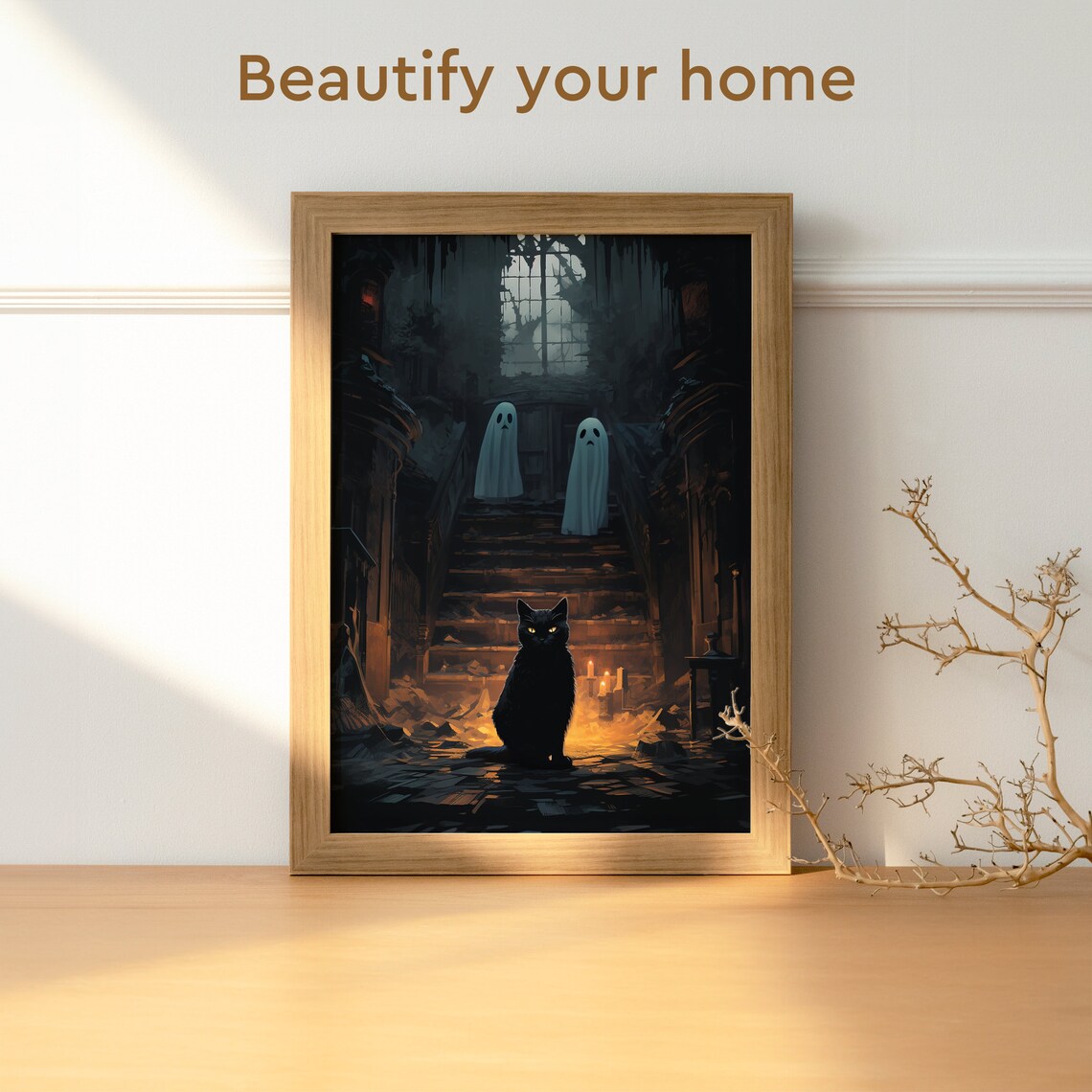 Haunted House Black Cat, Vintage Halloween Poster - Image 3