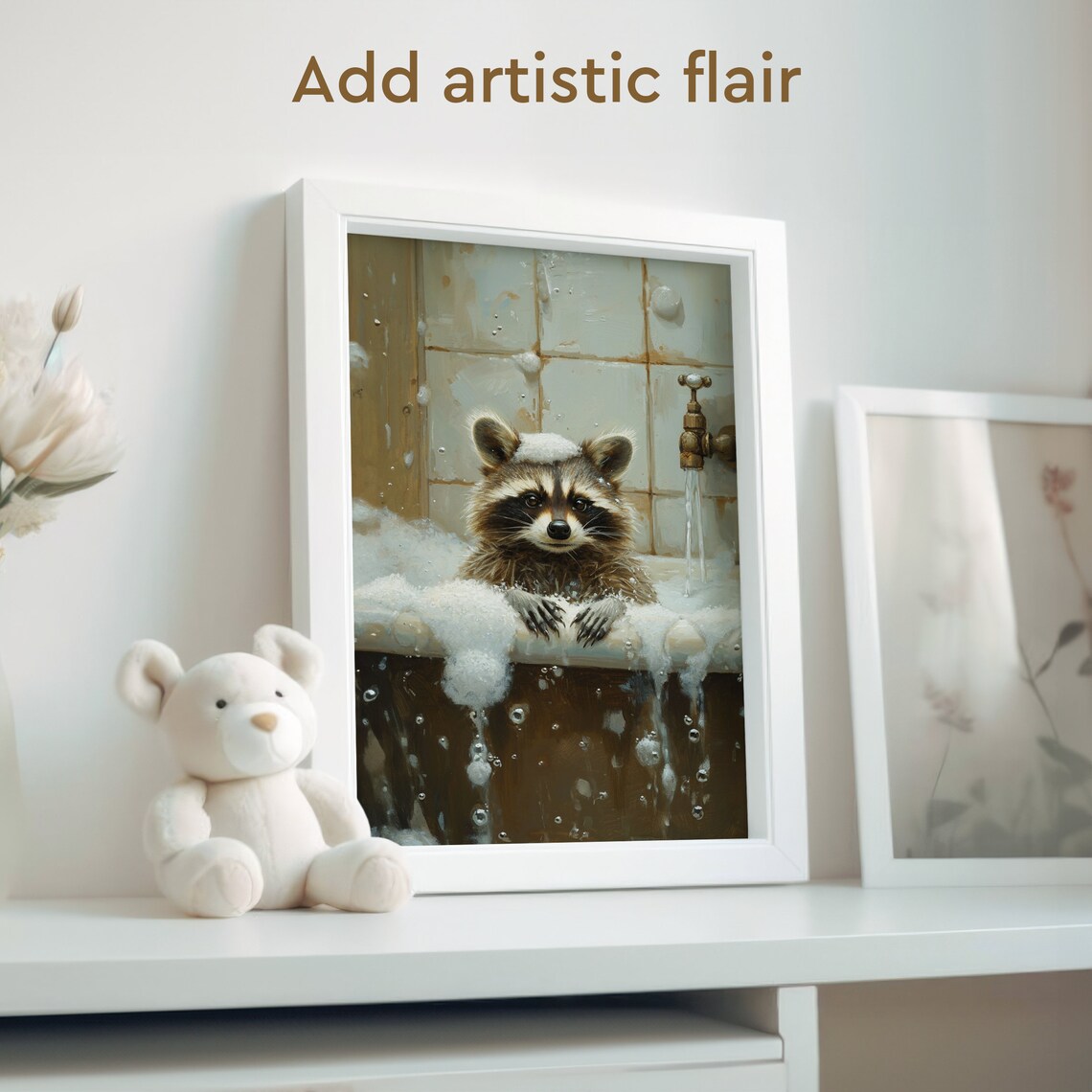 Bathtub Raccoon Bathroom Animal Portrait Art Print - Image 2