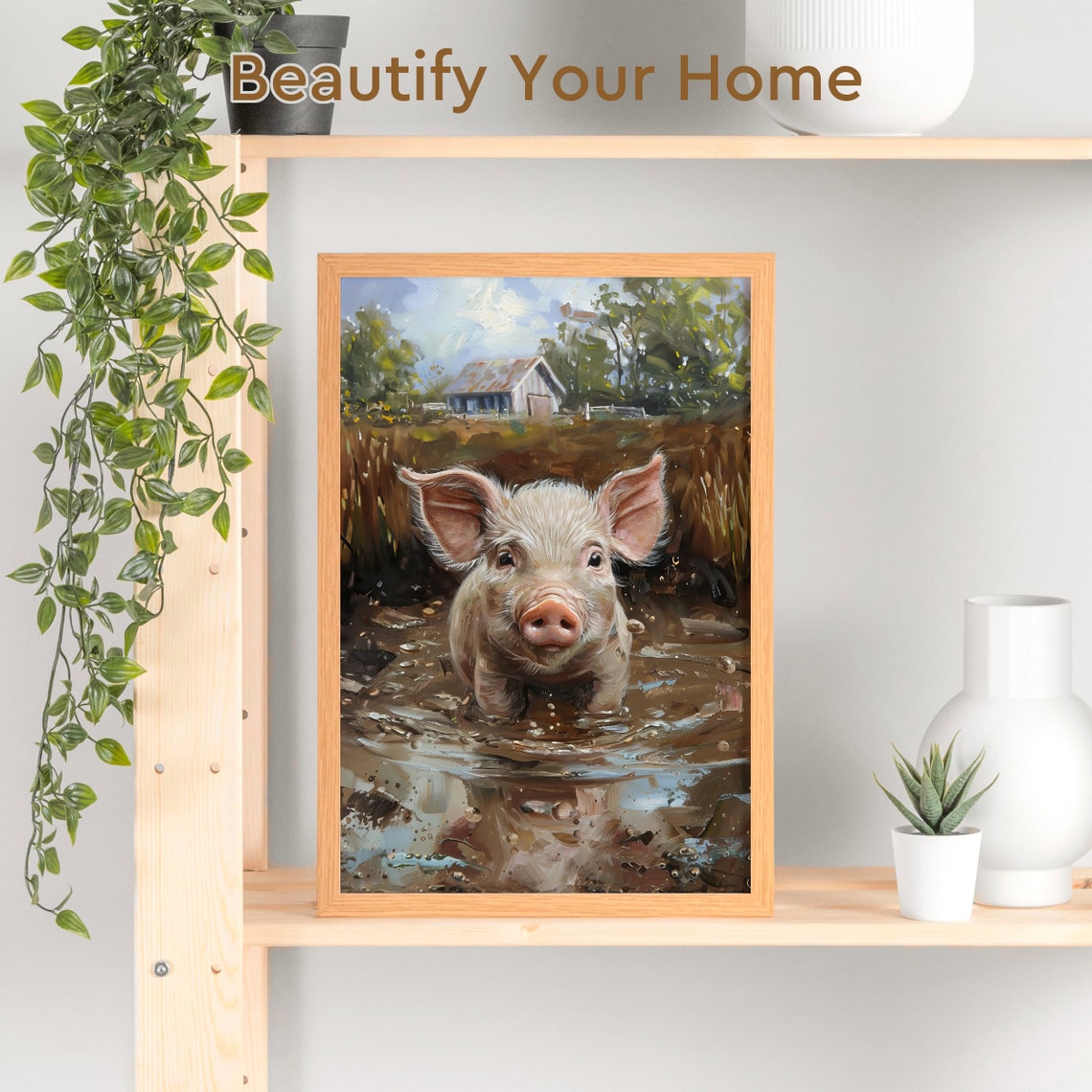 Playful Piglet Splashing Happily in a Muddy Farm Puddle Poster - Image 3