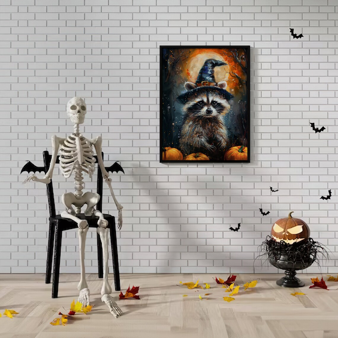 Halloween Witch Hat Raccoon Poster Print - Image 2