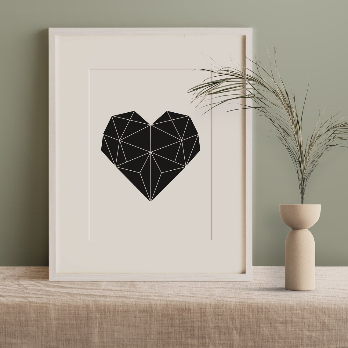 Typography Heart Illustration Art Print, Black White - Image 2