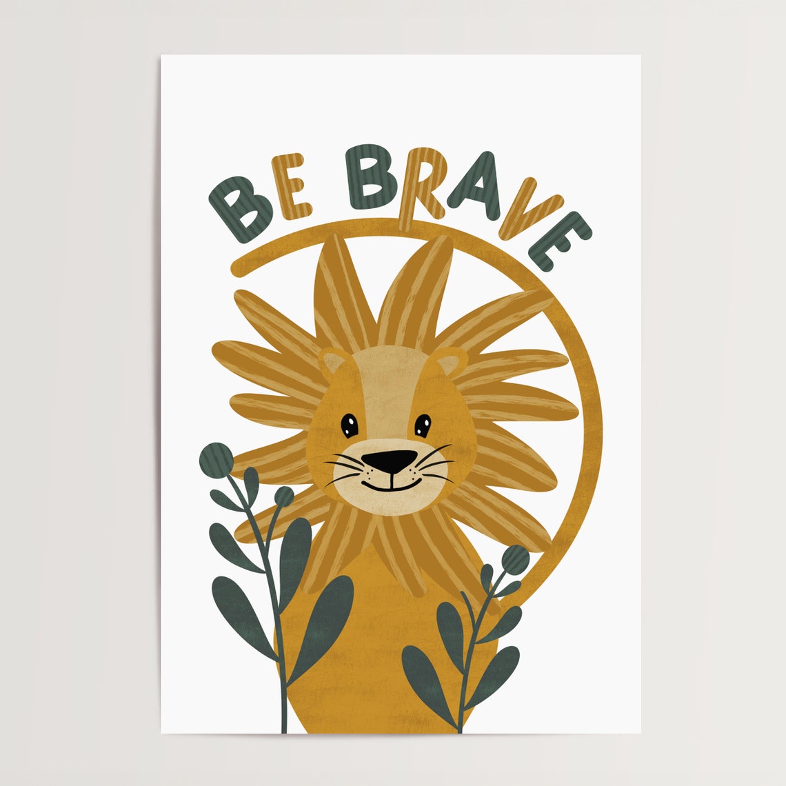 Be Brave Cute Sweet Smiling Lion Kids Nursery Animal Quote Poster - Image 3