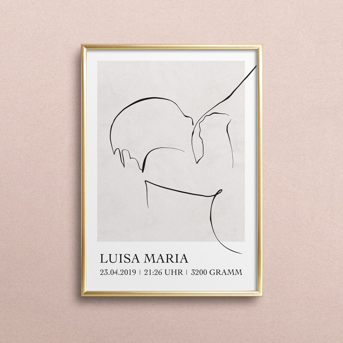 Birth Stats Girl Line Art Mother Baby Newborn Nursery Poster
