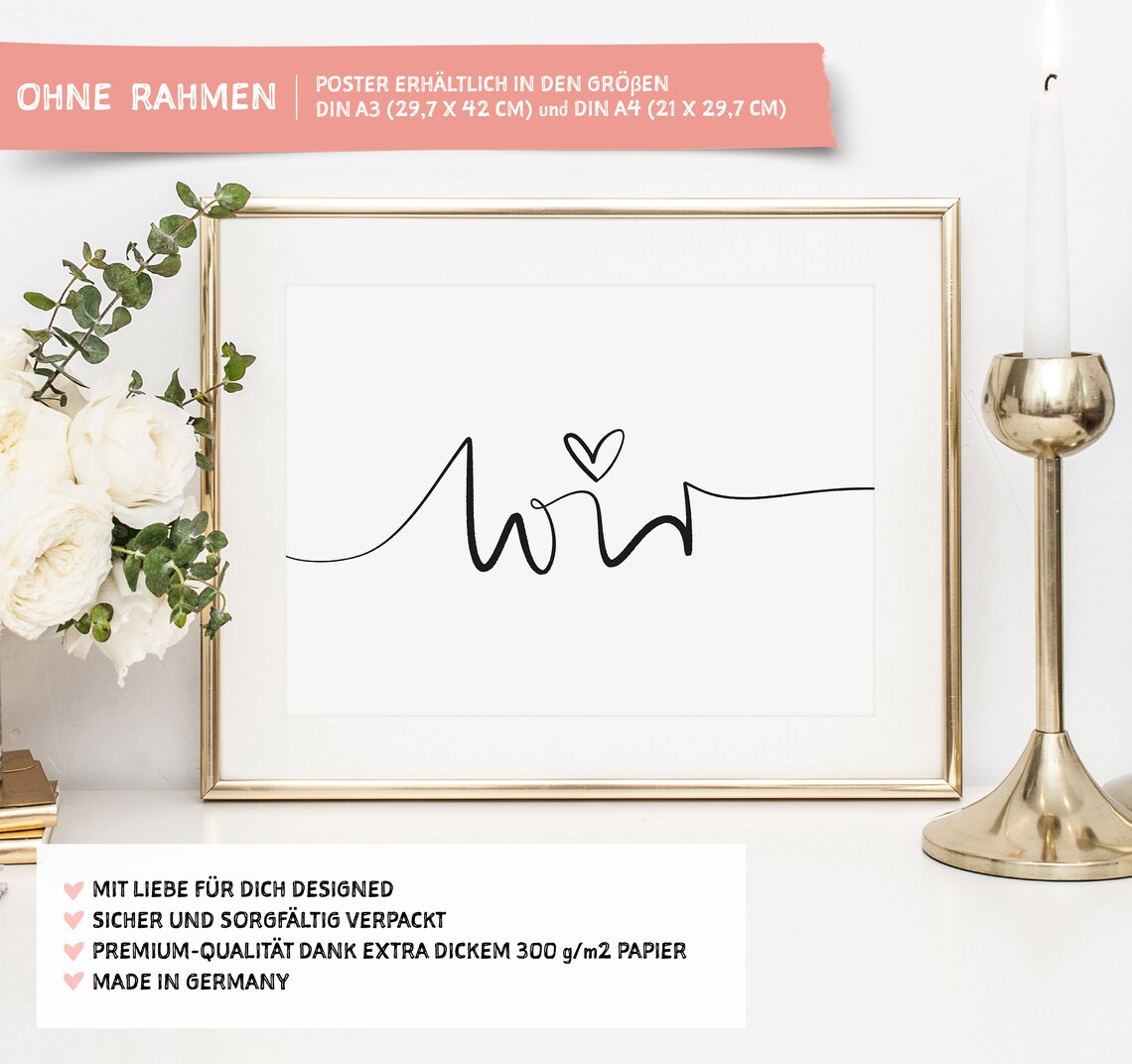 Wir German Typography Art Print, Love Quote - Image 3