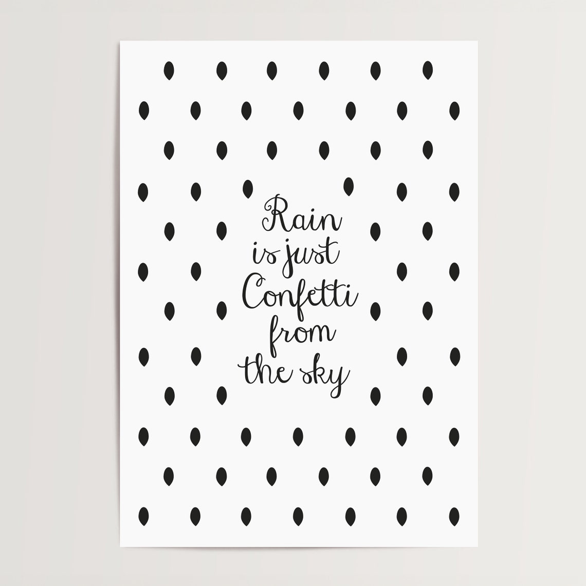 Rain Is Just Confetti from the Sky Black Polka Dot Quote Poster - Image 4