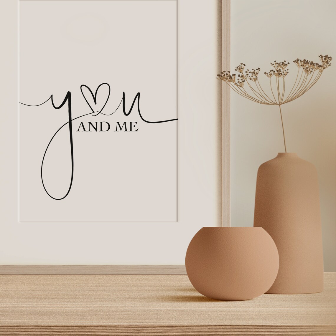You And Me Typography Art Print, Romantic Quote - Image 3