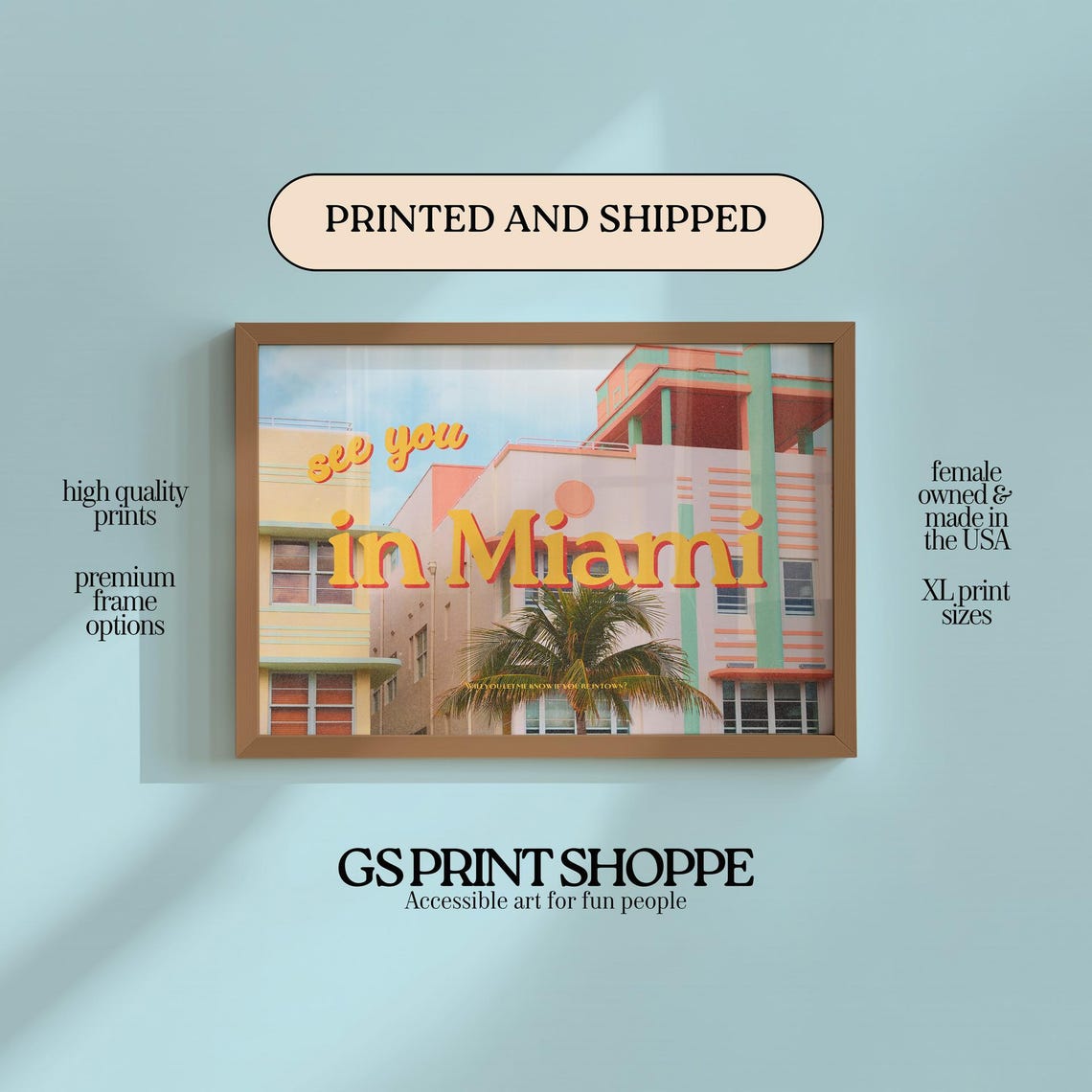 See You in Miami Retro Typography Art Deco Travel Quote Print