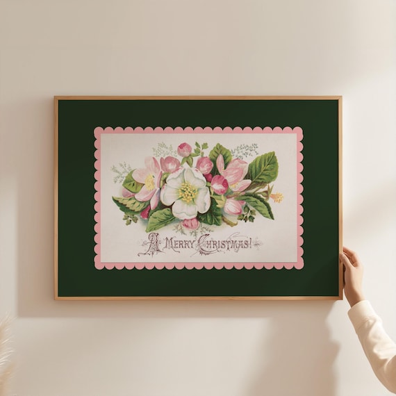 A Merry Christmas Vintage Floral Bouquet Victorian Style Holiday Poster