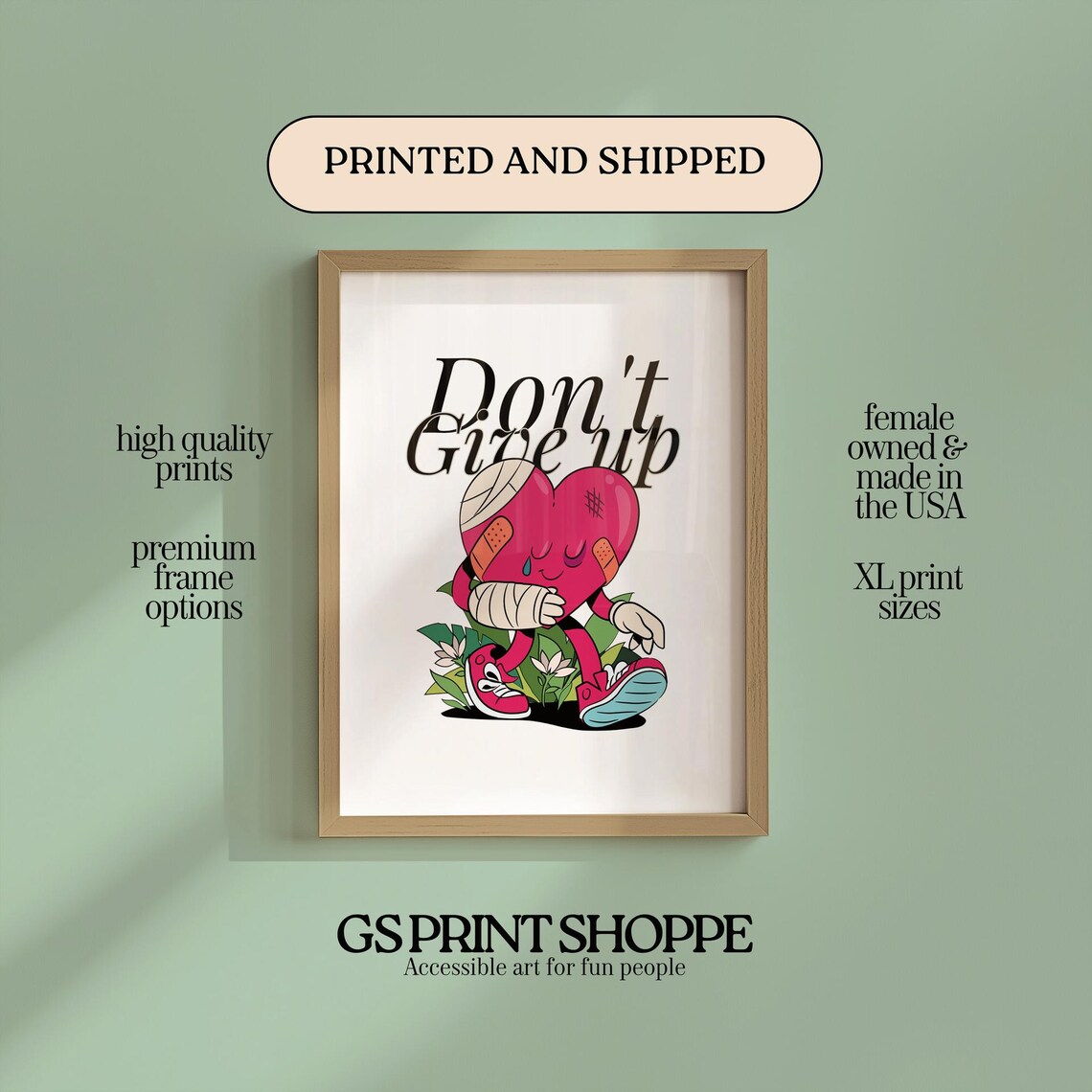 Do Not Give Up Bandaged Heart Mascot Encouragement Quote Poster