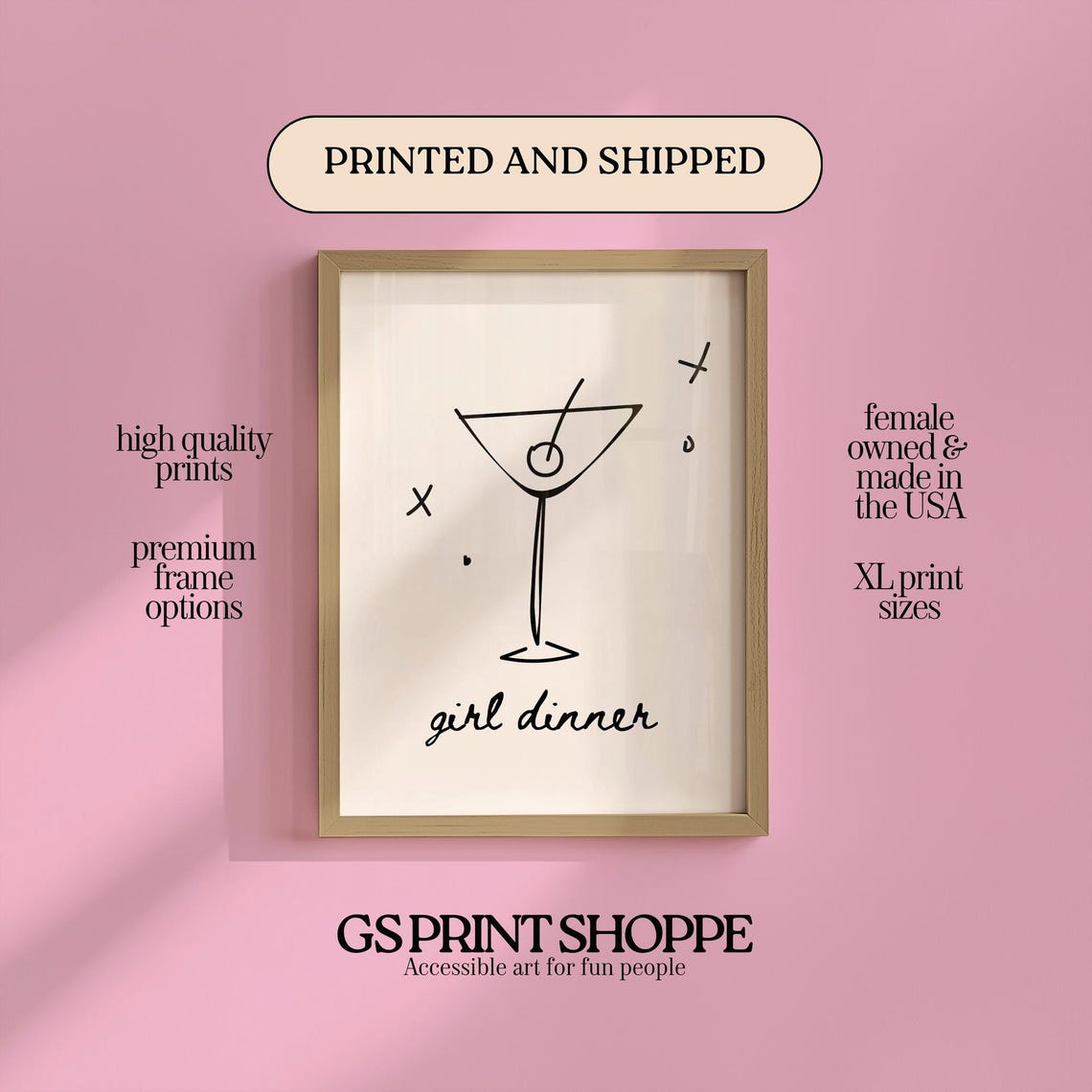 Girl Dinner Martini Minimalist Black Line Art Cocktail Print Gift