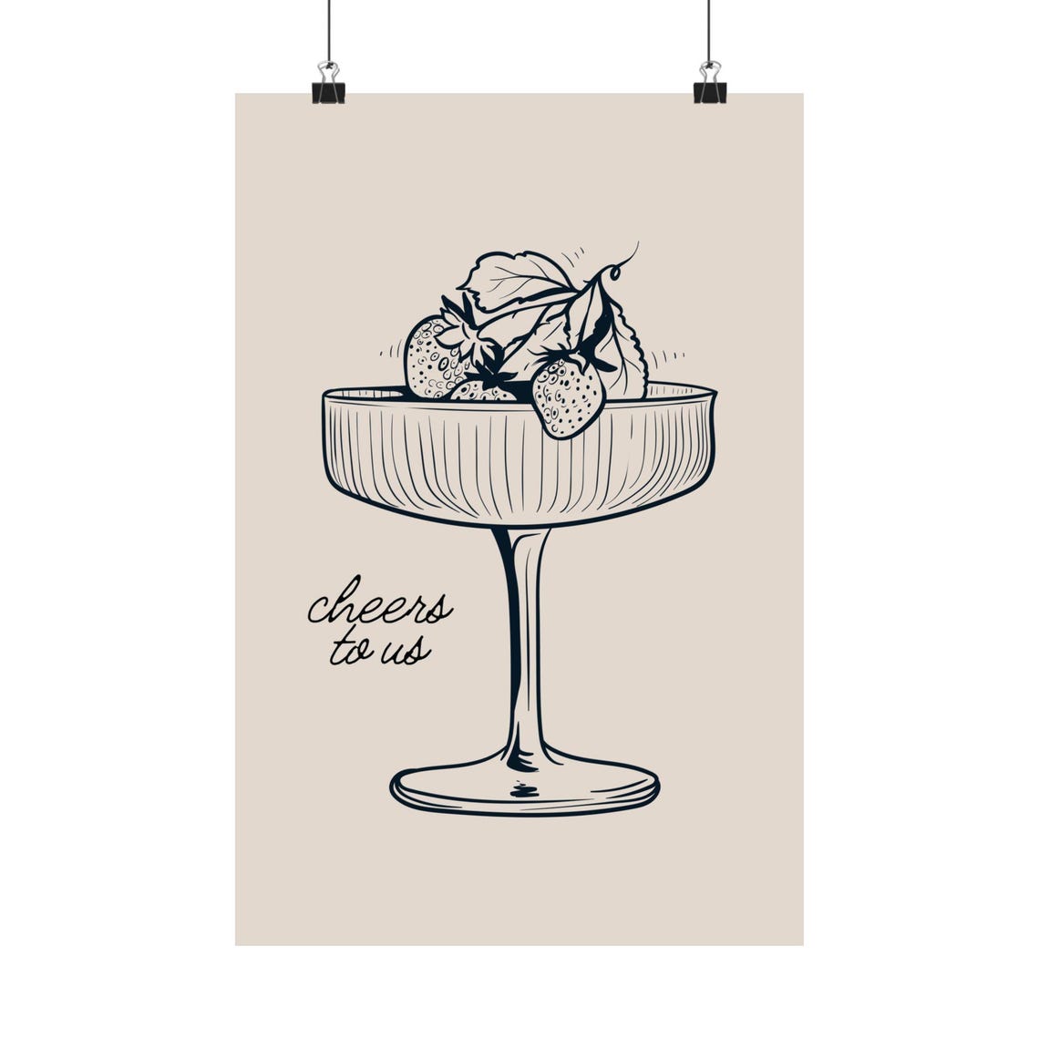 Cheers To Us Strawberry Coupe Line Art Minimalist Bar Cart Poster - Image 2