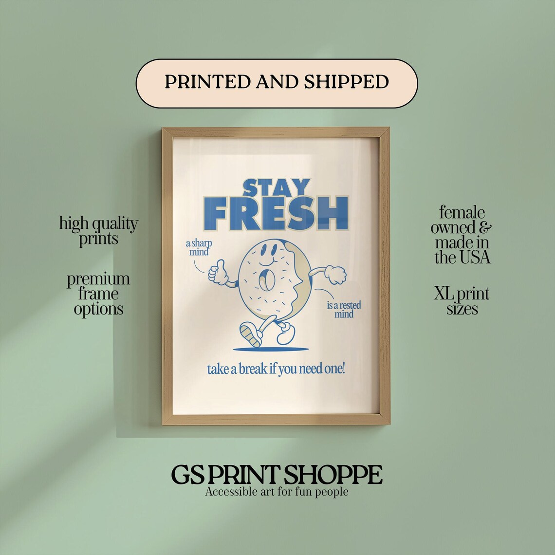Stay Fresh Smiling Donut Character Motivational Quote Poster