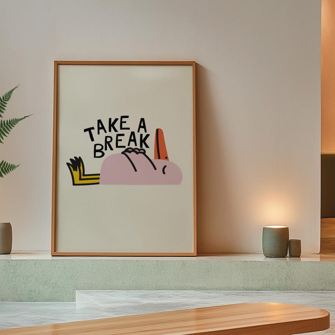 Take A Break Abstract Sleeping Figure Minimalist Quote Poster