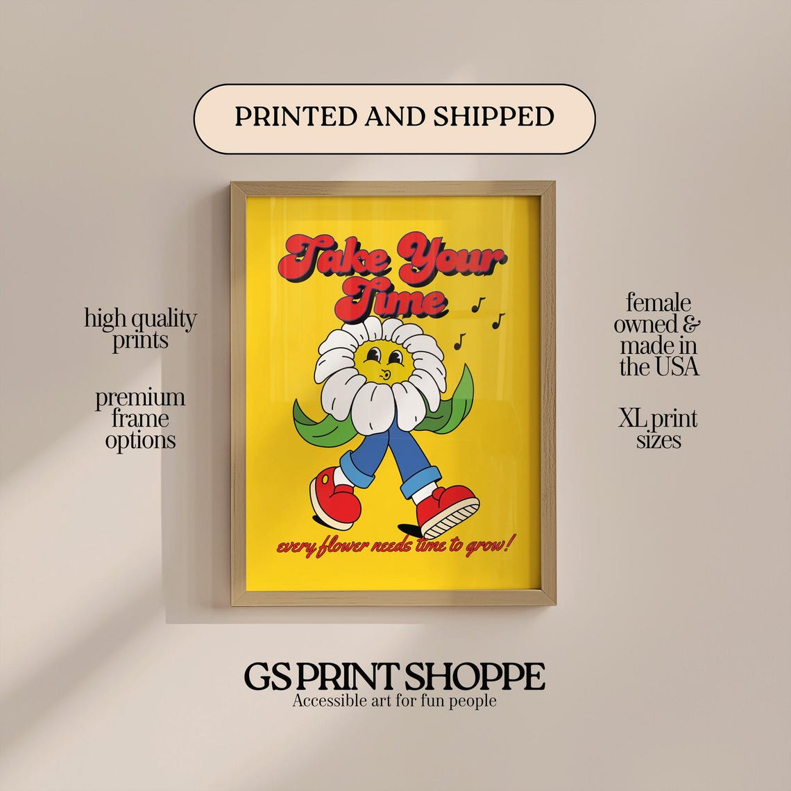 Take Your Time Daisy Flower Mascot Bright Yellow Positive Poster