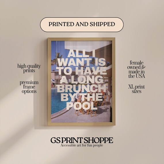 Long Brunch by the Pool Funny Retro Quote Poolside Party Print