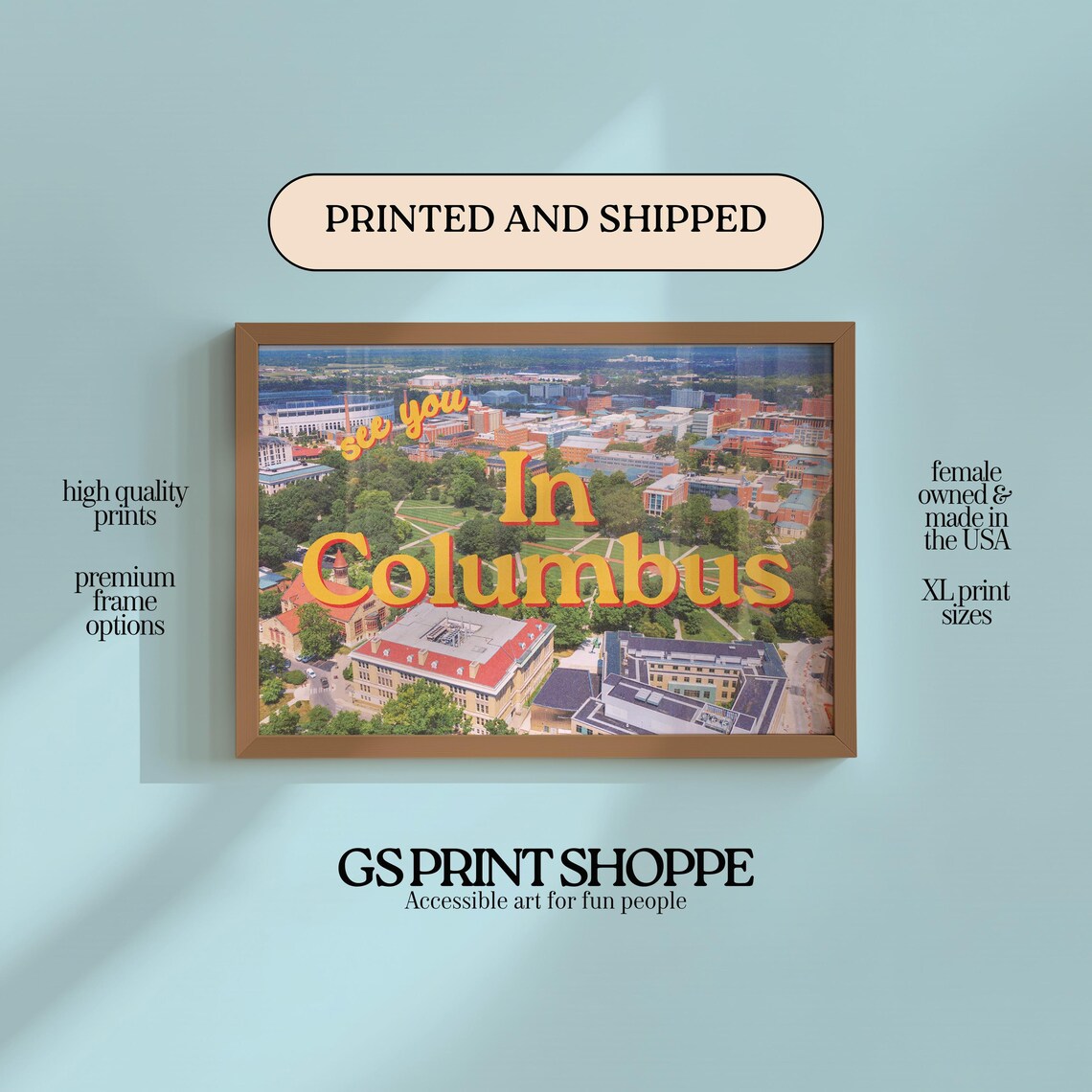 See You in Columbus Ohio State Campus Aerial Photo Travel Poster