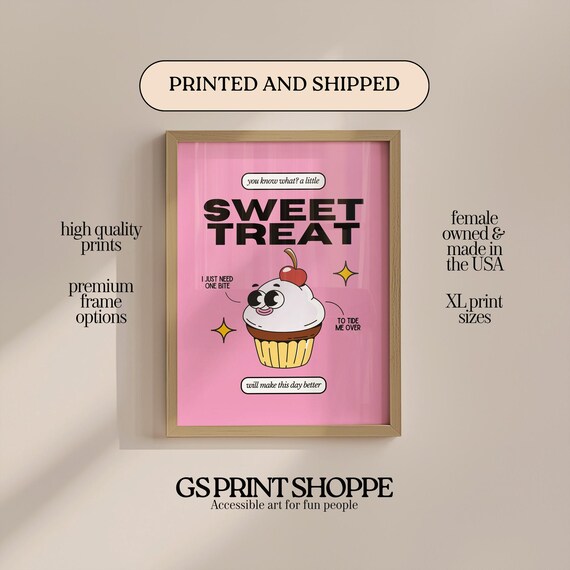 Sweet Treat Cupcake Pink Retro Cute Funny Dessert Wall Poster