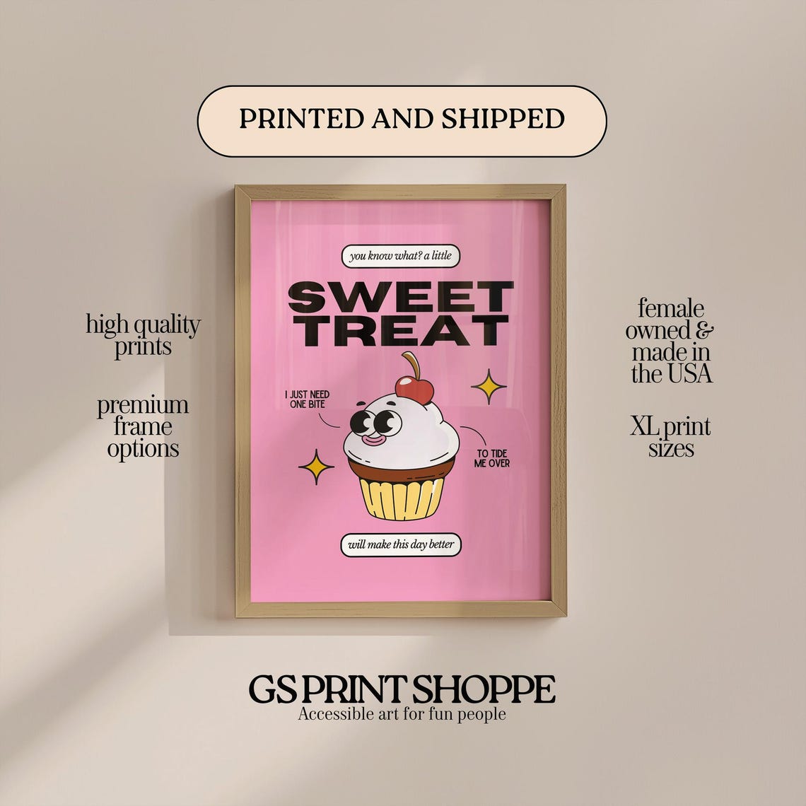 Sweet Treat Cupcake Pink Retro Cute Funny Dessert Wall Poster