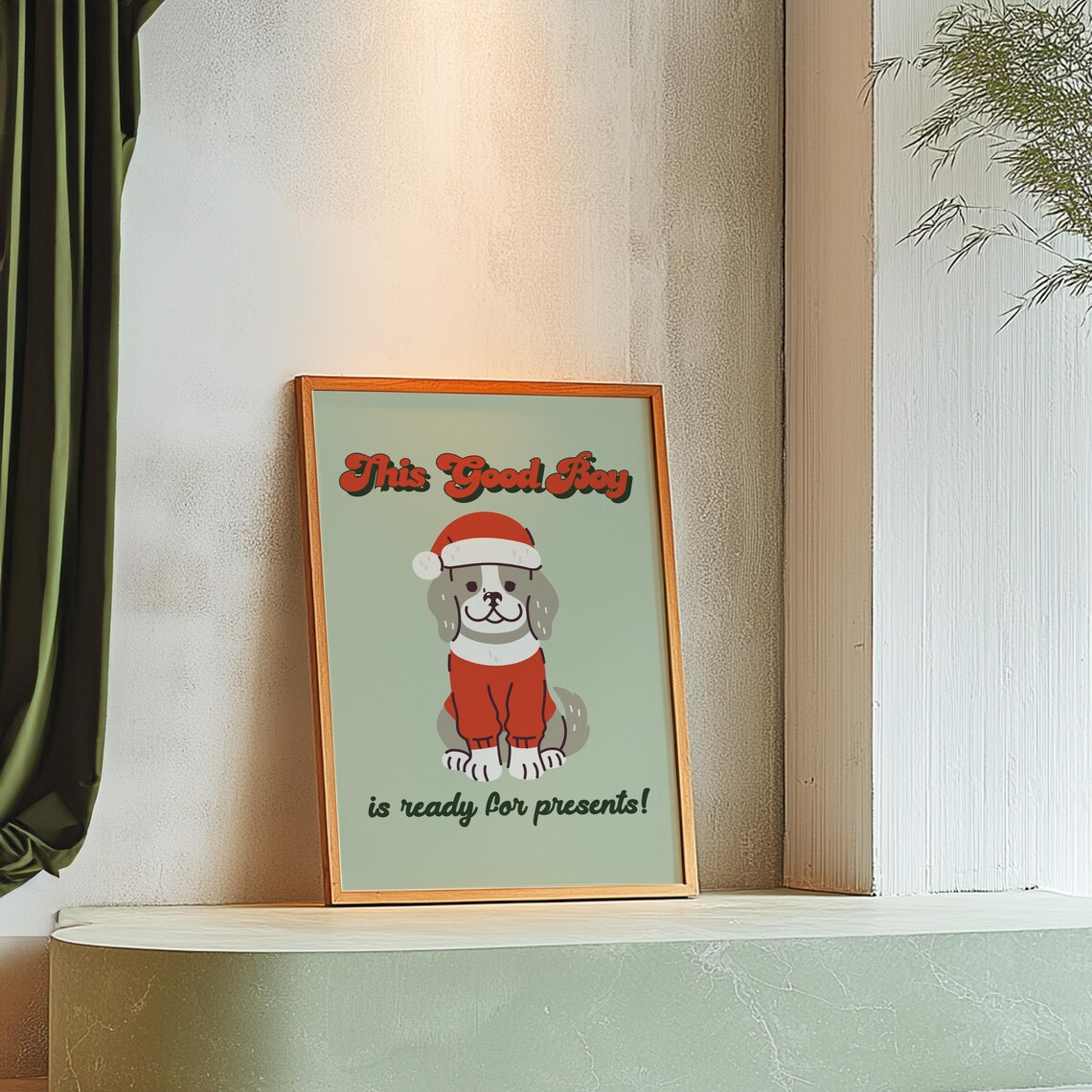 This Good Boy Santa Hat Puppy Christmas Funny Holiday Humor Print - Image 2