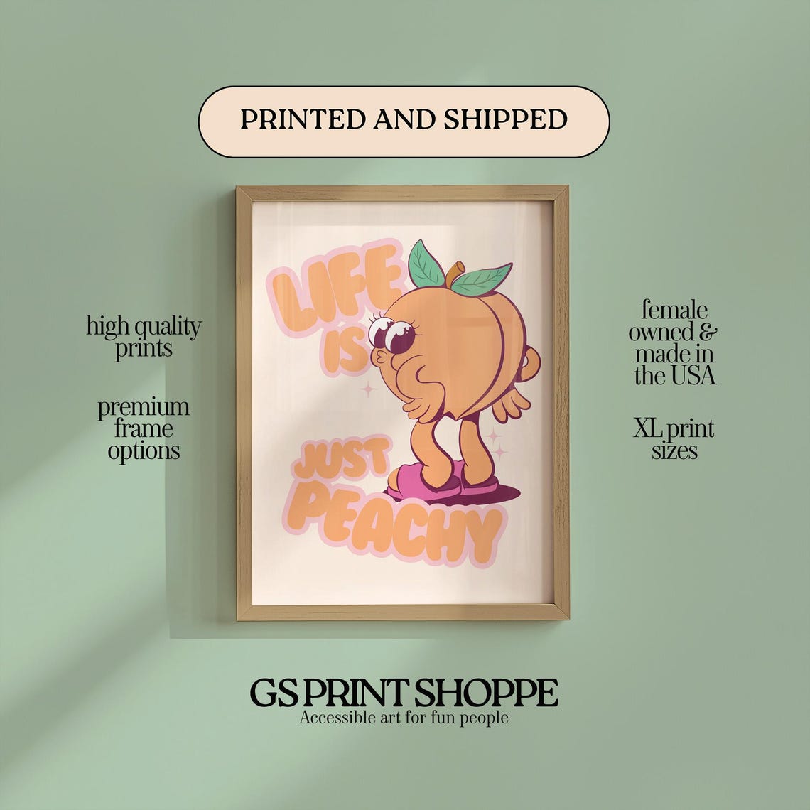 Life Is Just Peachy Retro Cartoon Peach Quote Funny Art Print