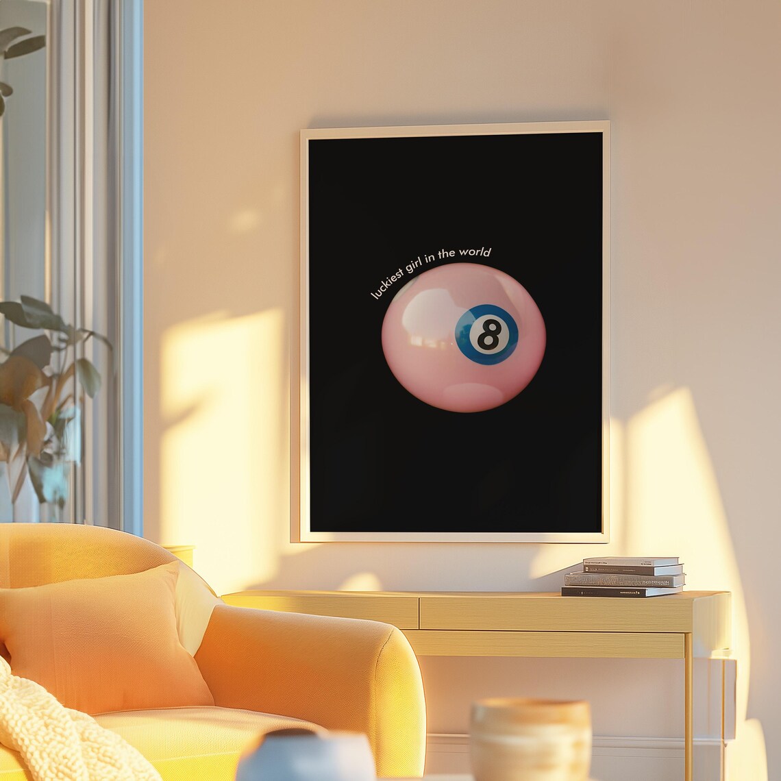 Luckiest Girl In The World Pink 8 Ball Cheeky Quote Art Print - Image 2