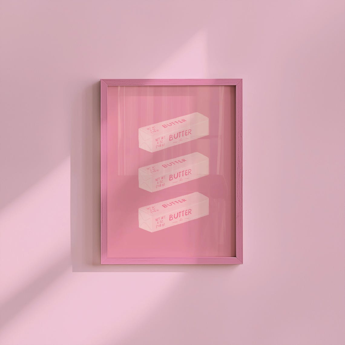 Pink Butter Sticks Retro Food Illustration Kitchen Decor Wall Art