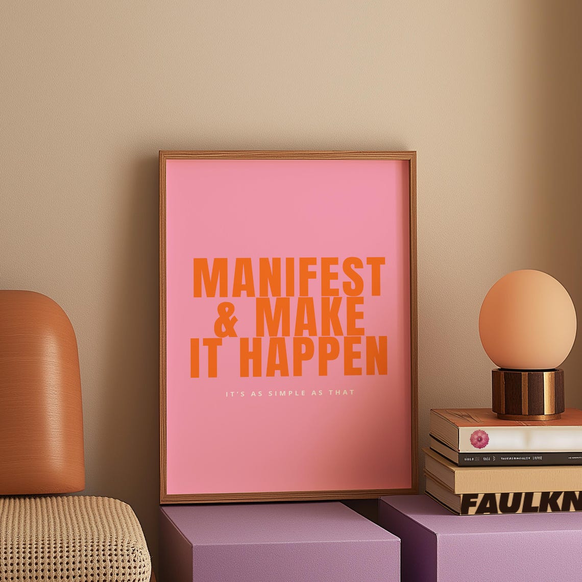Manifest And Make It Happen Pink Orange Bold Motivational Poster - Image 2