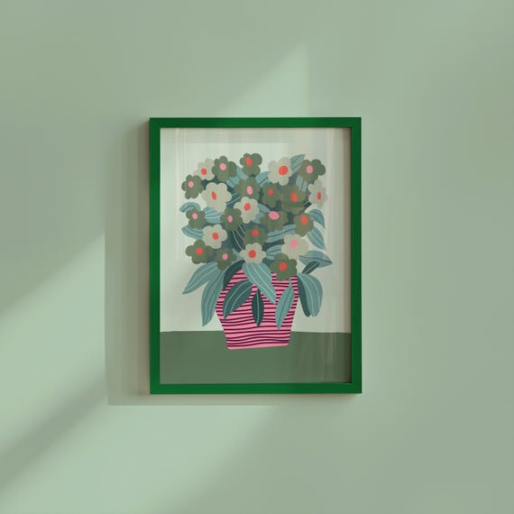 Abstract Flower Poster Retro Flowers Print Colourful Wall Art Matisse Green Pink Boho