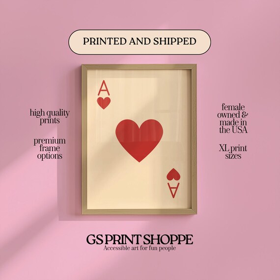 Ace Of Hearts Red Playing Card Minimalist Cream Decor Poster