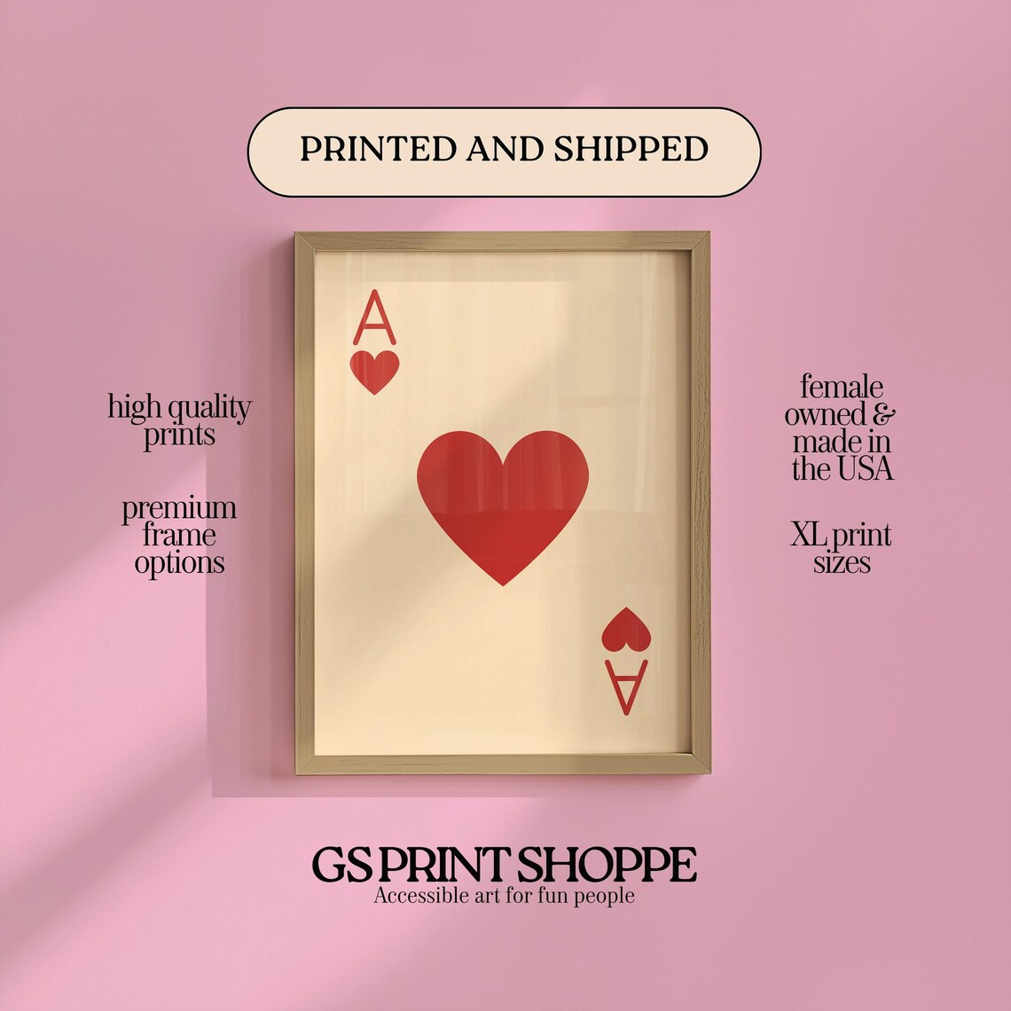 Ace Of Hearts Red Playing Card Minimalist Cream Decor Poster