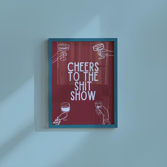 Maroon Cheers Sign Preppy Pink Wall Art For Bar Cart Decor Print Cheerful Home Or