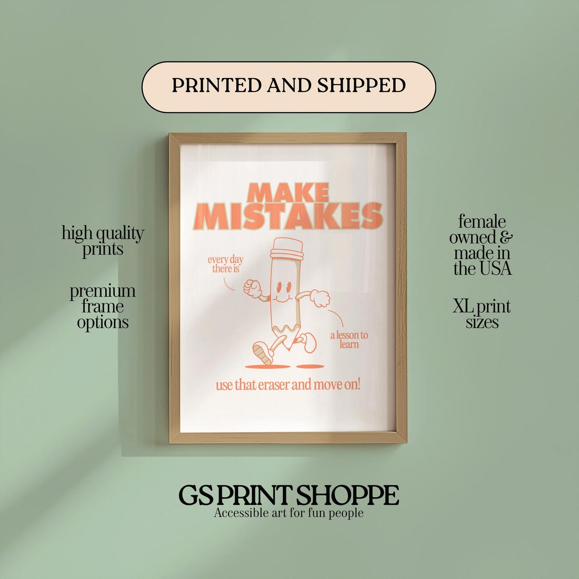 Make Mistakes Coral Pencil Mascot Encouraging Classroom Quote Poster