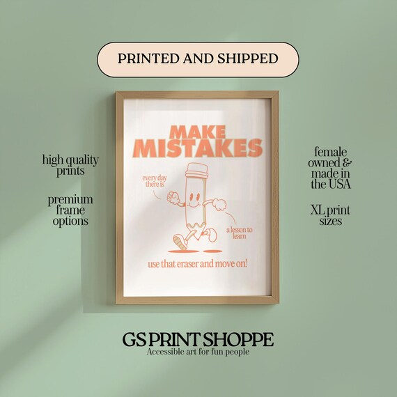 Make Mistakes Coral Pencil Mascot Encouraging Classroom Quote Poster