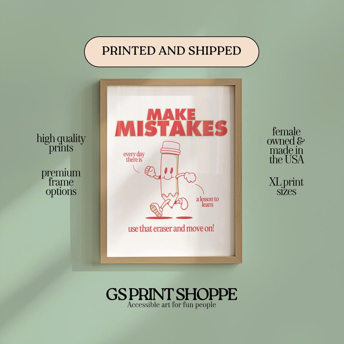 Make Mistakes Red Pencil Mascot Encouraging Classroom Quote Poster