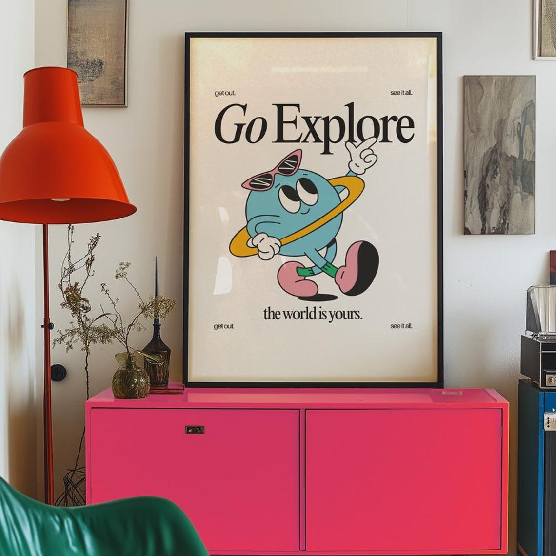 Classroom Art Print Set Retro Illustration Cute Learning Decor Blue Teacher