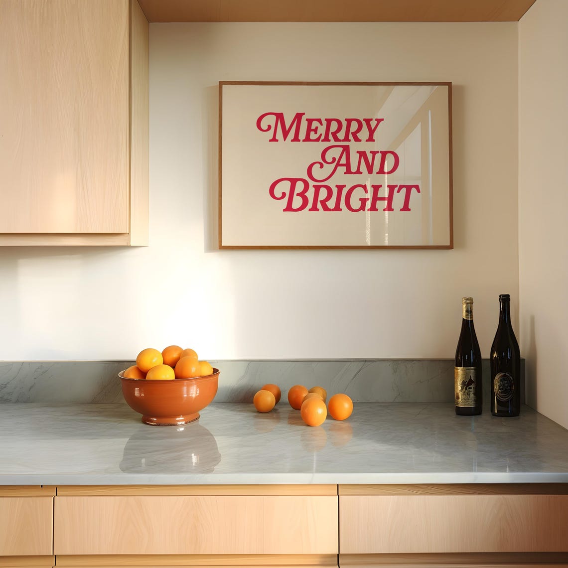 Merry And Bright Red Script Cream Holiday Typography Christmas Poster - Image 2