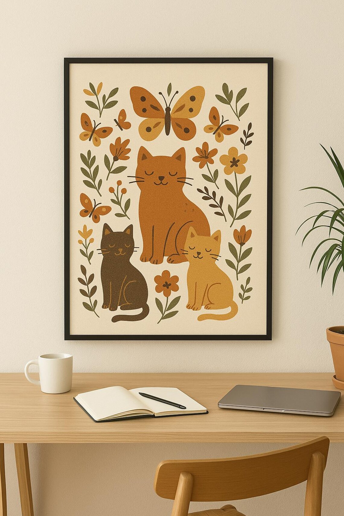 Folk Art Cat, Vintage Boho Botanical Poster - Image 4