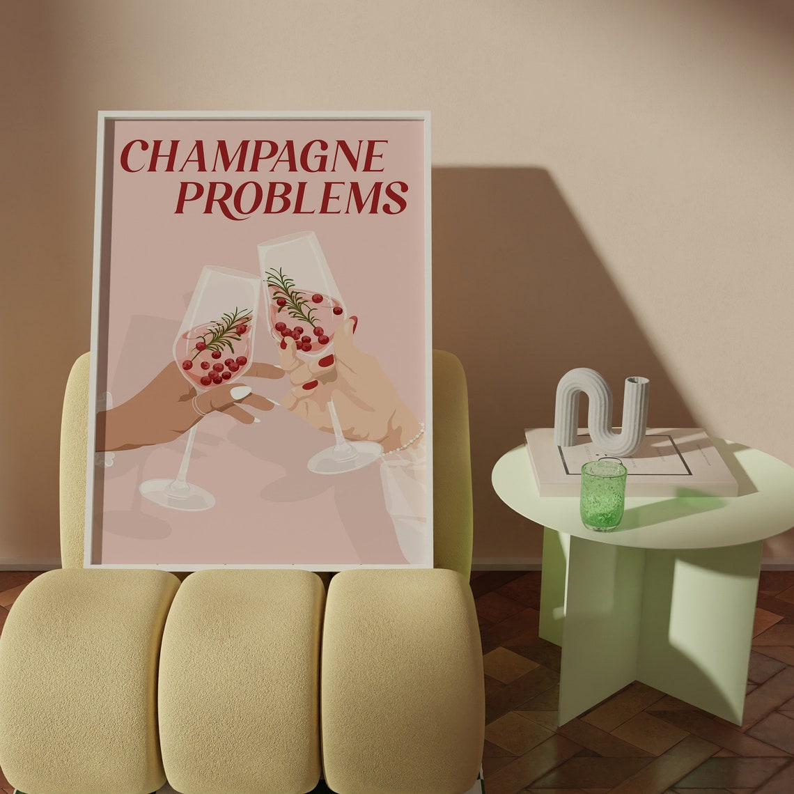 Champagne Problems Pink Toast Cranberry Champagne Flutes Art Poster - Image 2