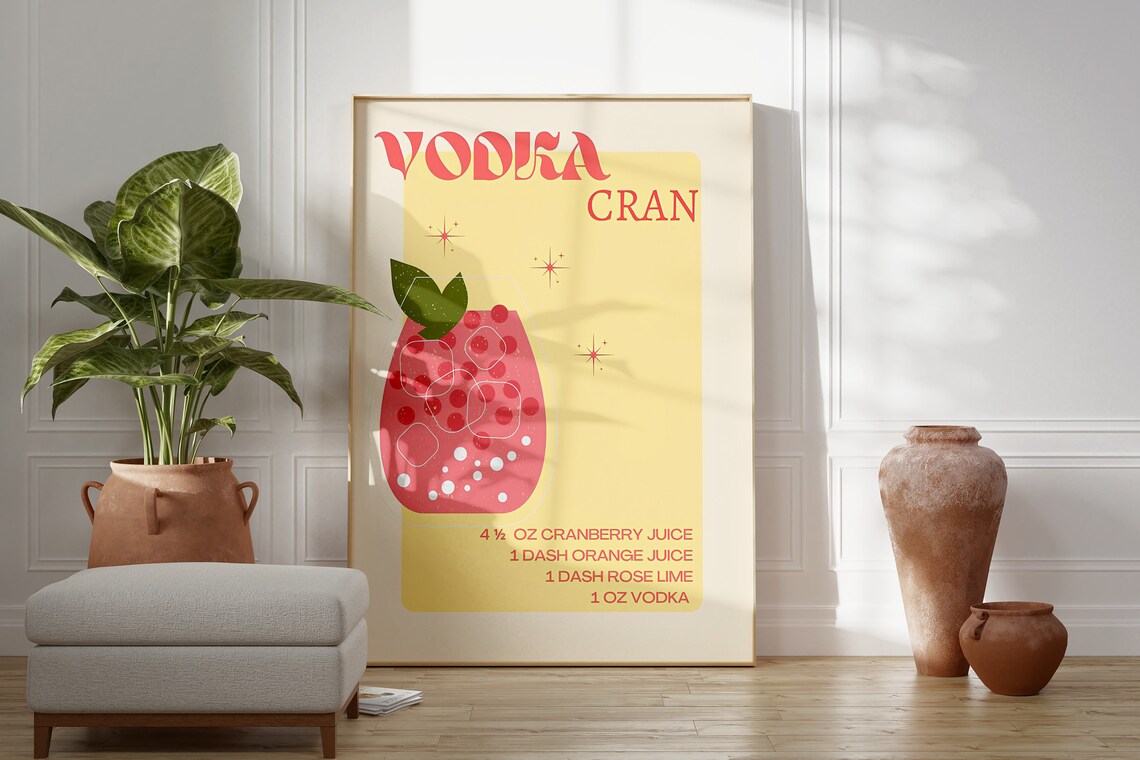 Vodka Cran Cocktail Recipe Retro Illustration Bar Cart Poster - Image 2