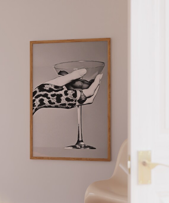 Martini Glass Leopard Sleeve Black White Bar Cart Photo Poster