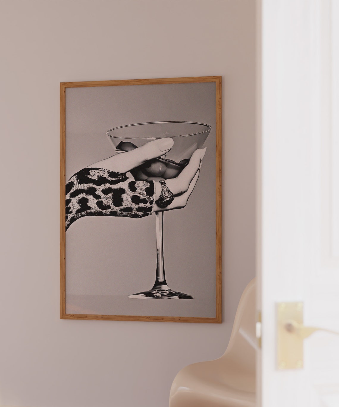 Martini Glass Leopard Sleeve Black White Bar Cart Photo Poster