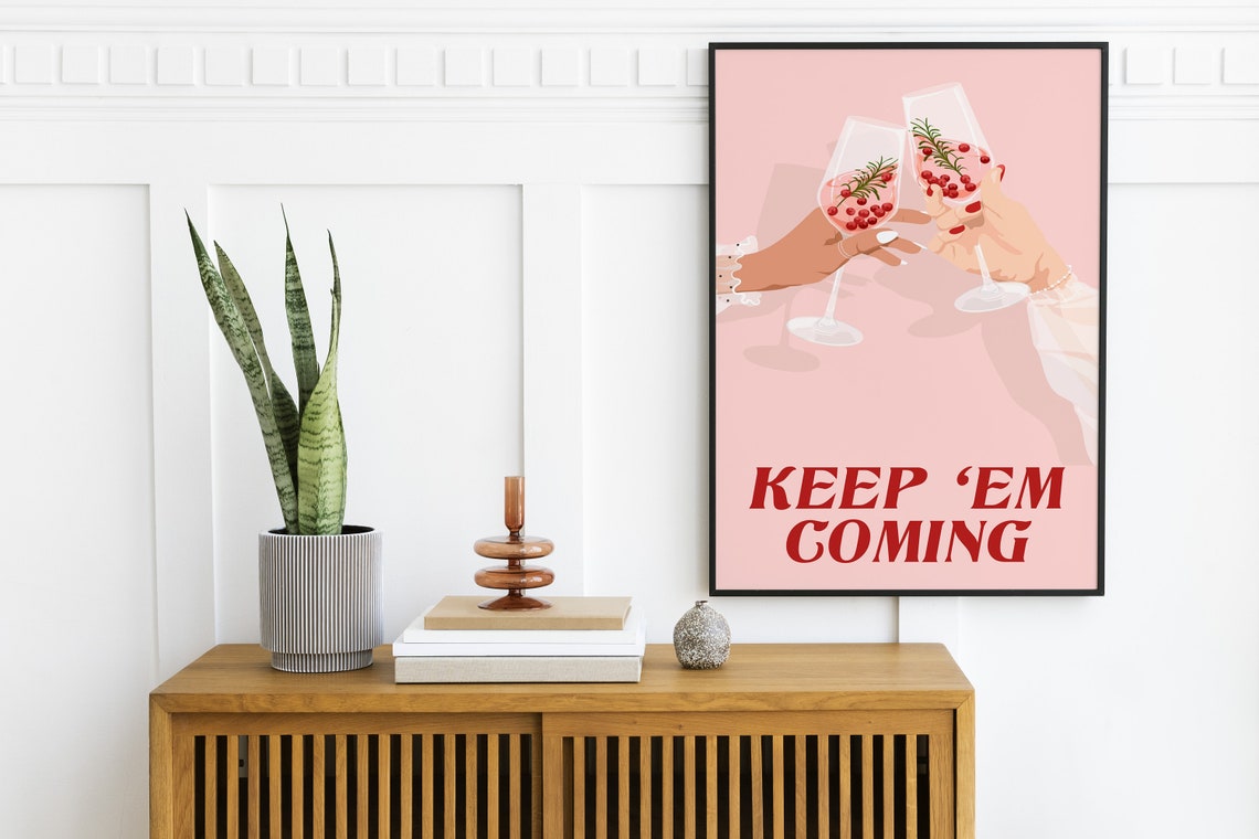 Keep Em Coming Champagne Toast Blush Pink Holiday Bar Cart Poster - Image 2