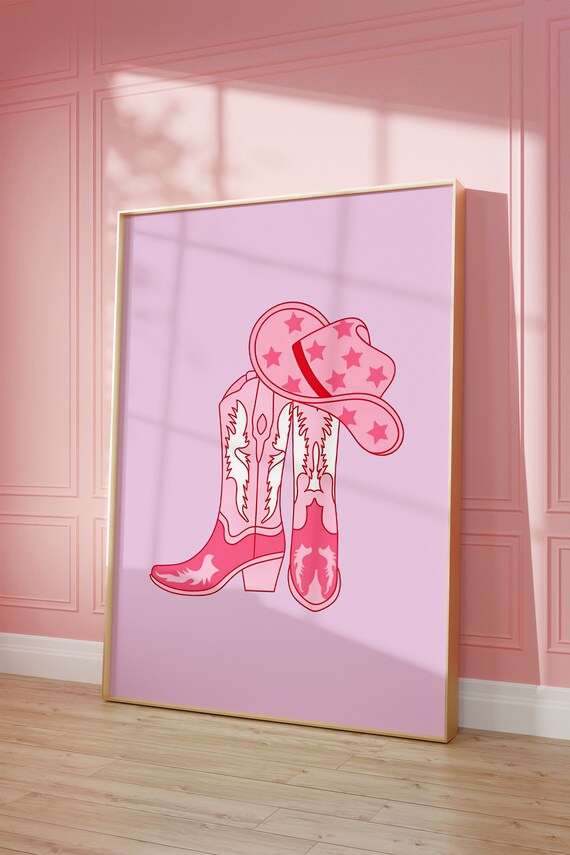 Pink Cowgirl Boots and Cowboy Hat Western Fashion Girly Poster