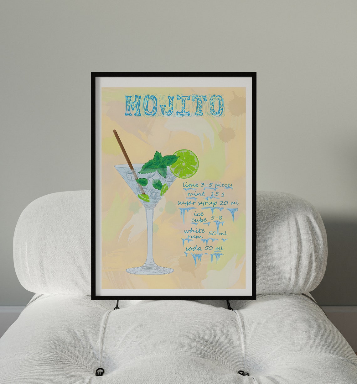 Mojito Cocktail Recipe Poster Lime Mint Vintage Kitchen Bar Decor - Image 2