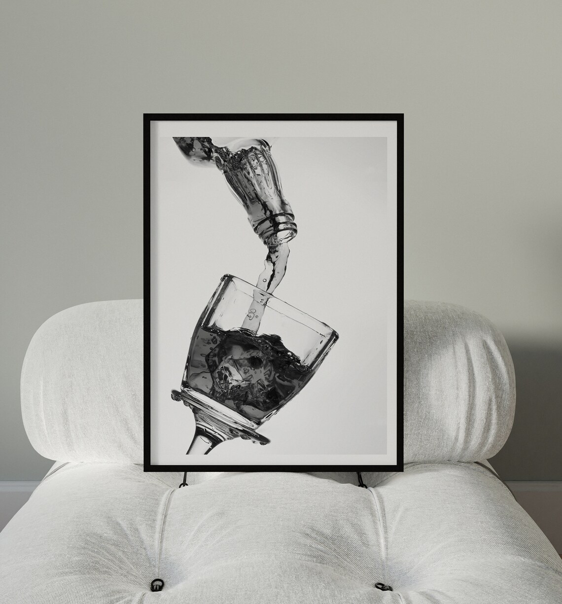 Whisky Pouring Crystal Tumbler Black and White Home Bar Poster