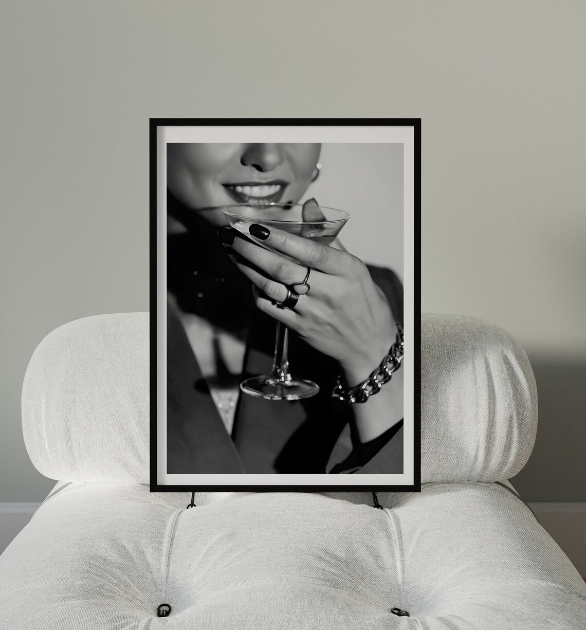 Black And White Martini Woman Cocktail Photo Print Bar Cart Decor