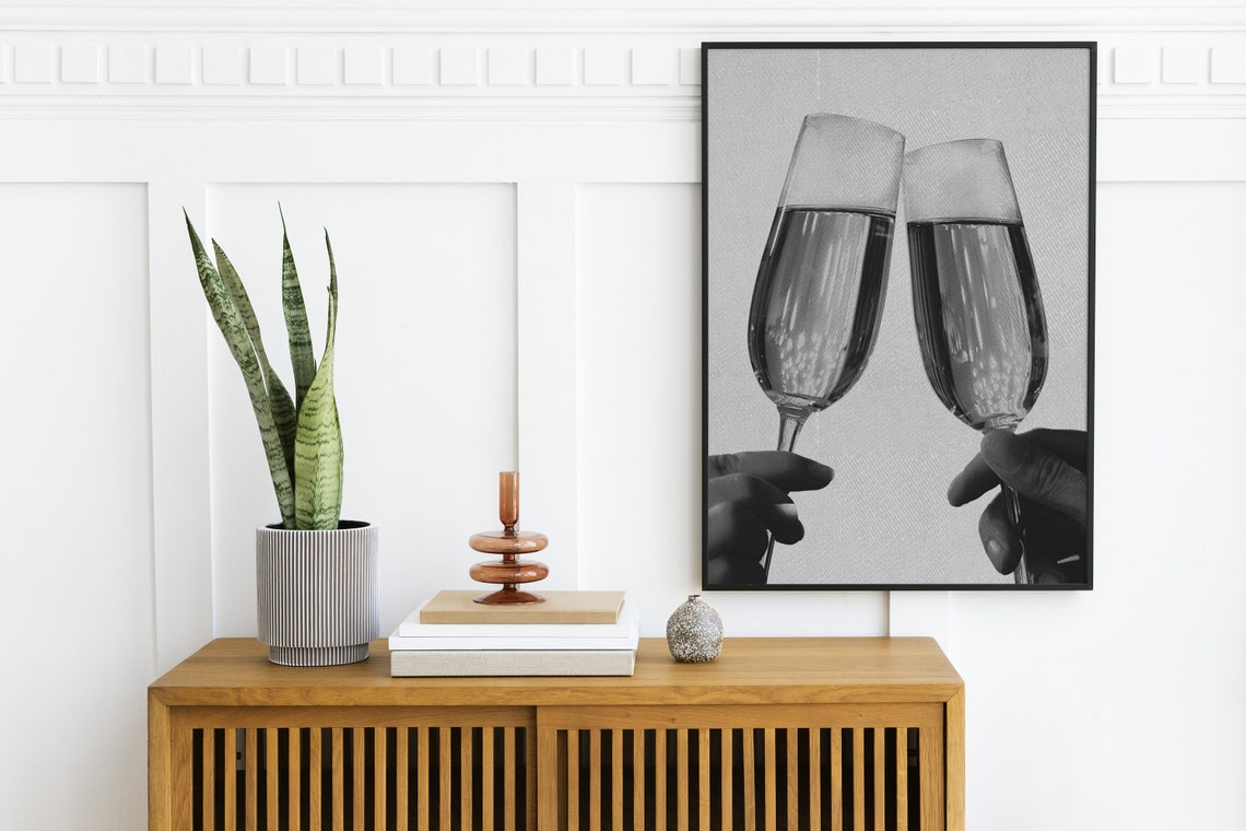 Champagne Toast Black White Cheers Celebration Photo Wall Art - Image 2