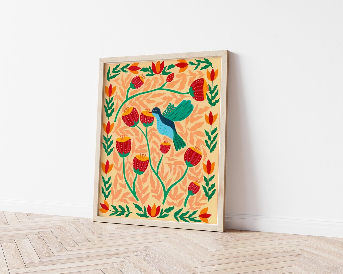 Hummingbird Folk Art Bird Illustration, Indian Art Print - Image 3